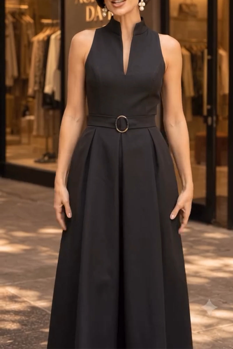 Women's V-neck Sleeveless Waist Cinched Elegant Temperament Dress