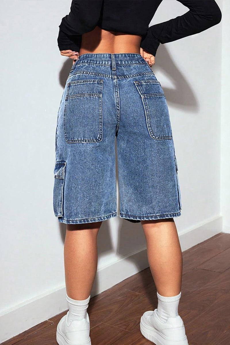Fashion Multi Pocket Straight Leg Cropped Jeans
