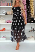 Women's Casual Polka Dot Mesh Strapless Dress