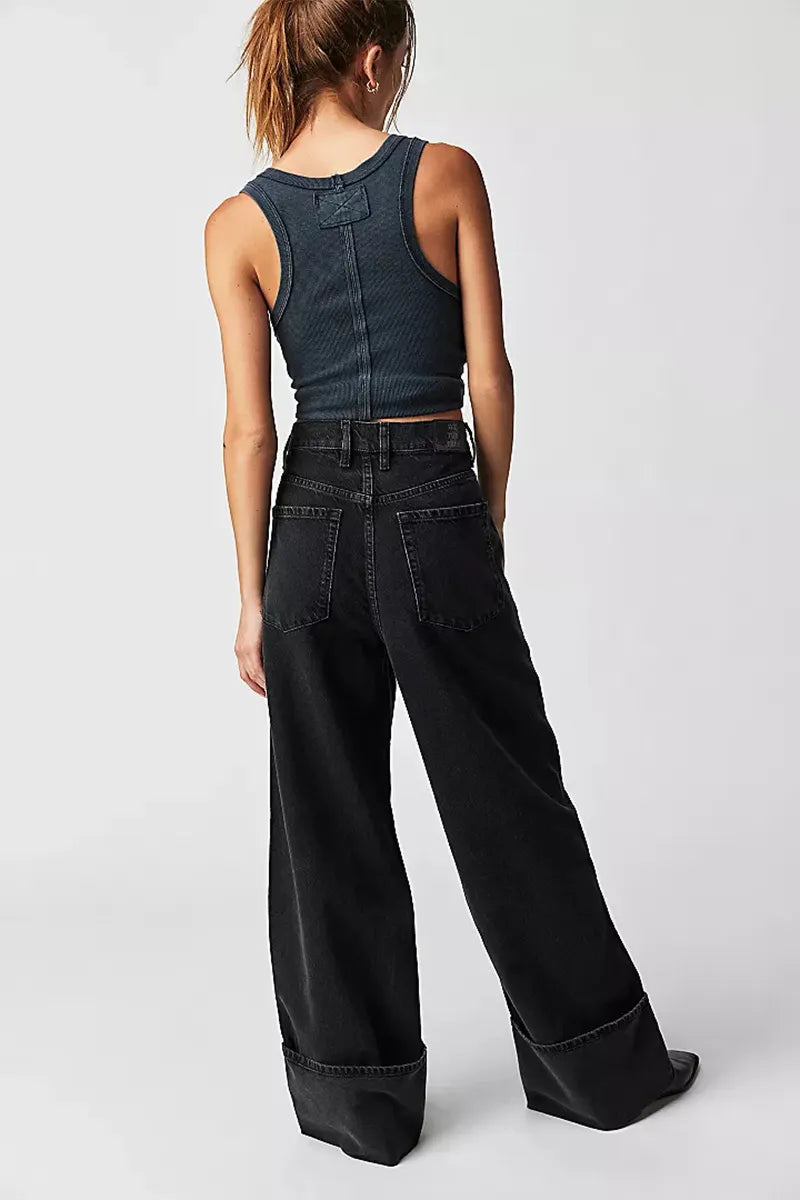 Women's Vintage Wash Mid-Rise Turn-Up Jeans