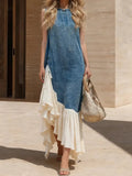 Women's Retro Fashion Cozy Patchwork Casual Denim Dress