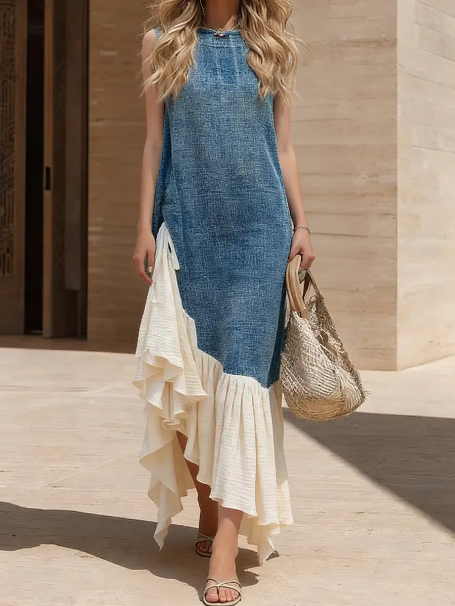 Women's Retro Fashion Cozy Patchwork Casual Denim Dress
