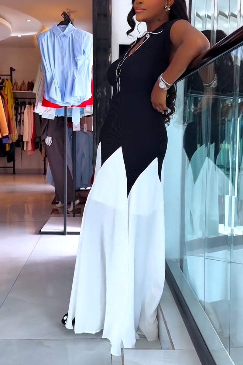 Women's Collar Contrasting Elegant Casual Dress