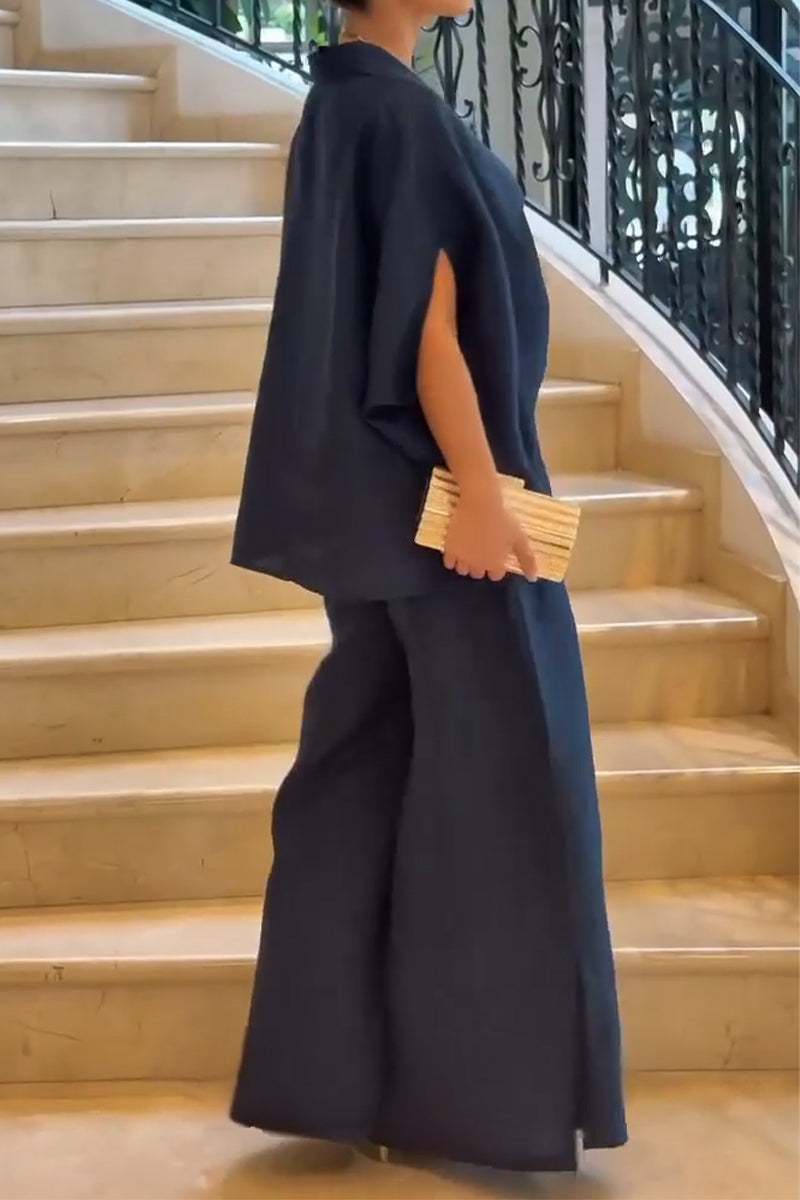 Women's V-neck Top and Pants Solid Color Casual Suit