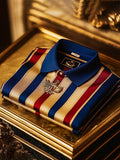 Men's Business Stripe Logo Button-Down Short Sleeve Polo Shirt