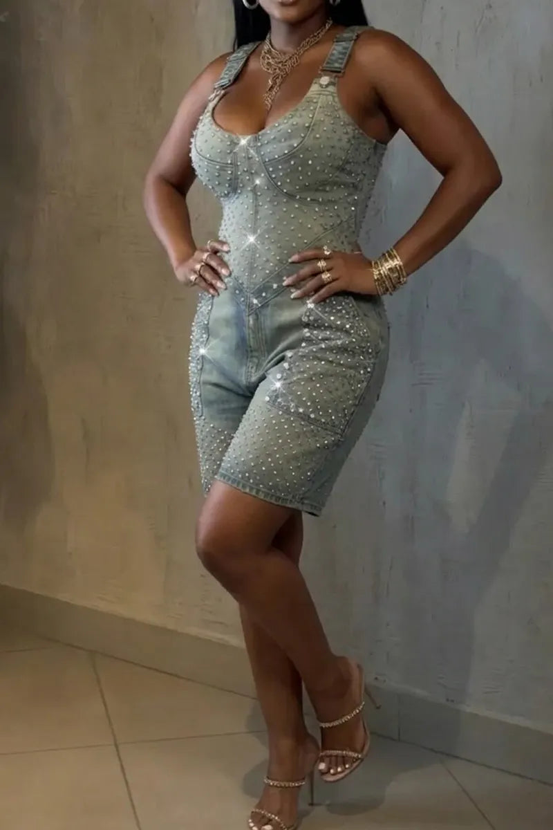 Hot Selling Women's Casual Rivet Denim Jumpsuit