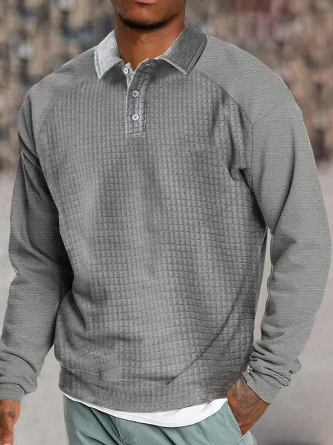 Men's Casual Long Sleeve Button Down Polo Shirt