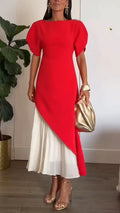 Women Round Neck Irregular Solid Color Elegant Temperament Dress
