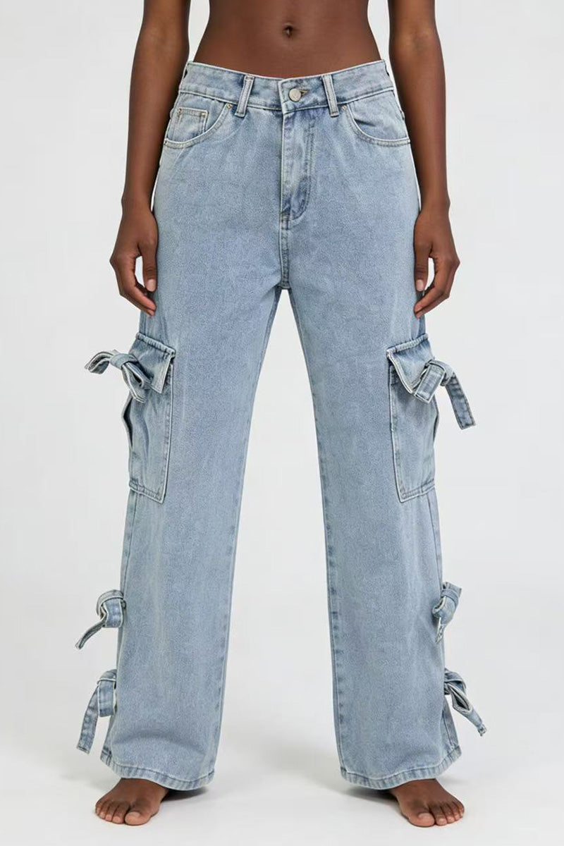 Women's Casual Bow Straight Jeans