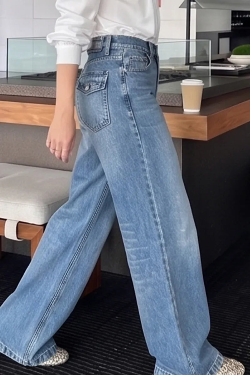Women's Casual Loose Fit Flared Wide Leg Jeans