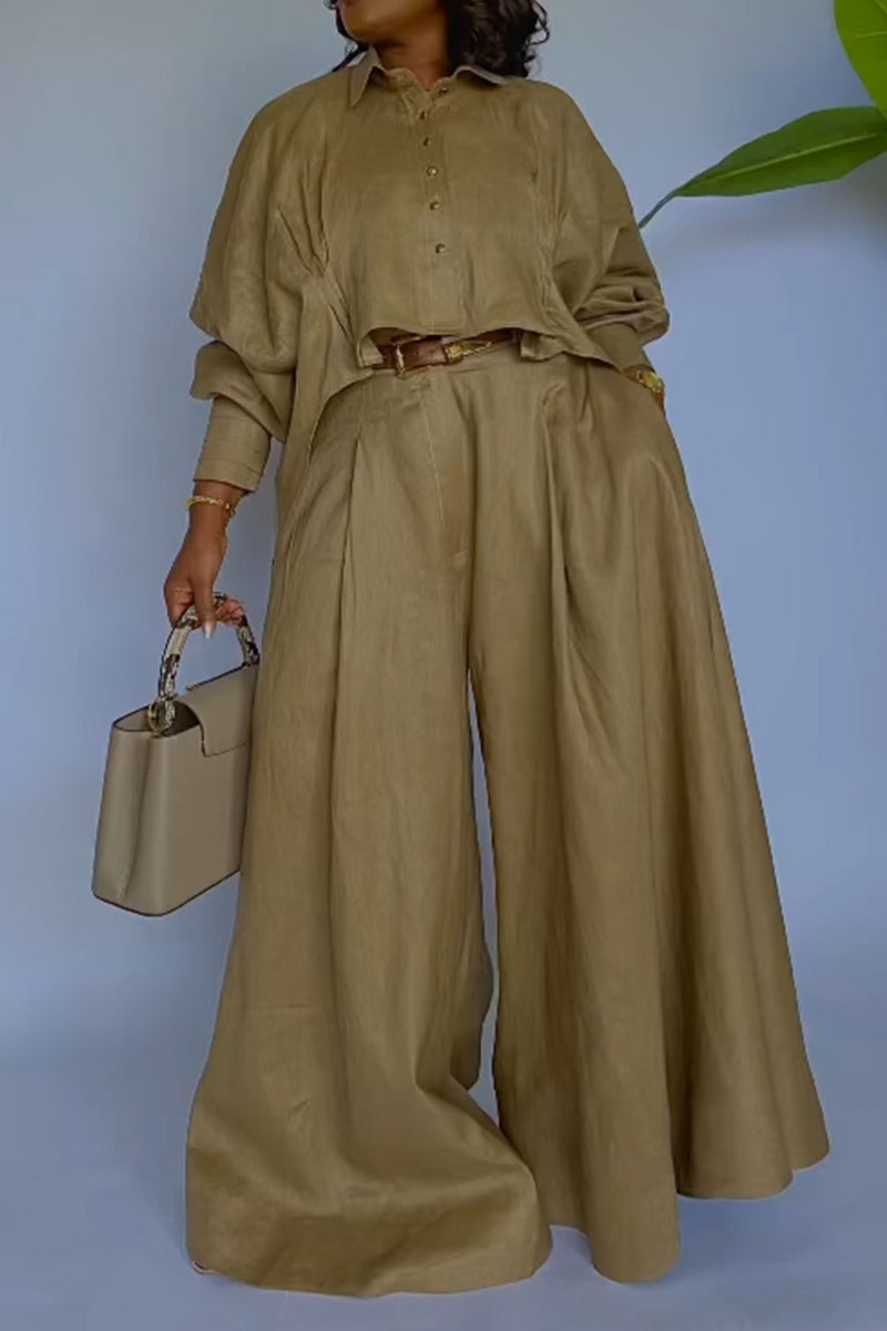 Women's Collar Shirt + Wide Leg Pants Loose Casual Suit