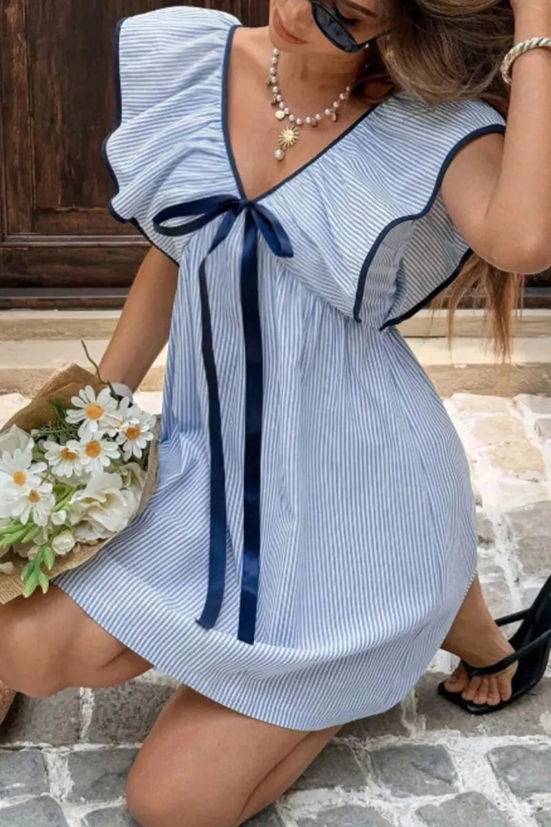 Women's Casual Striped Ruffled Mini Dress