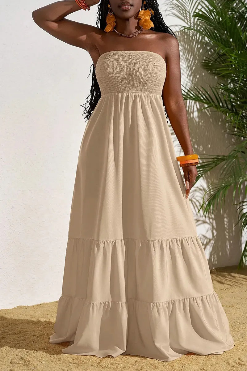 Women's Casual Vacation Ruffle Hem Stretch Strapless Dress