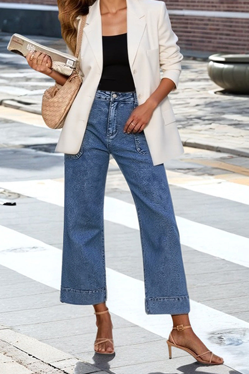Retro French High Waisted Cropped Wide Leg Pants