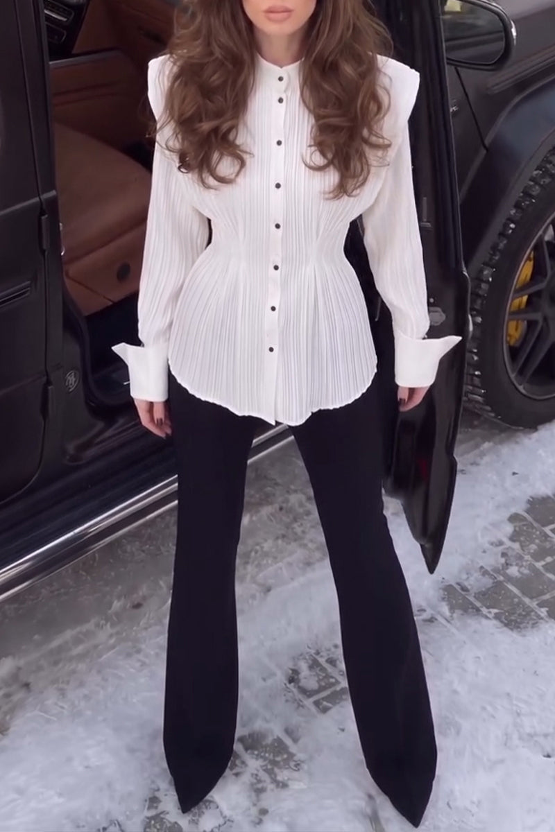 Women's Elegant Wide Shoulder Pleated Shirt or Pants