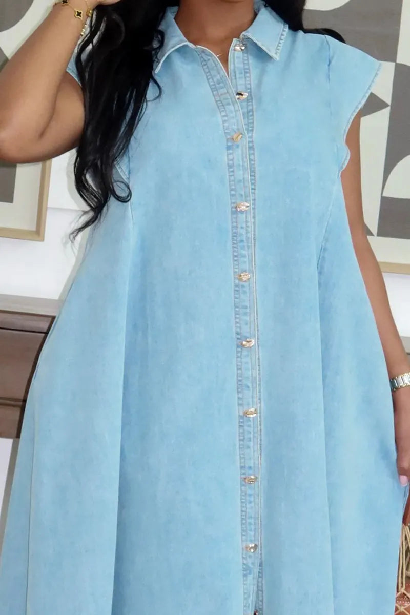 Women's Casual Loose Single Breasted Denim Dress