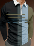 Men's Trendy Business Striped Zipper Polo Shirt
