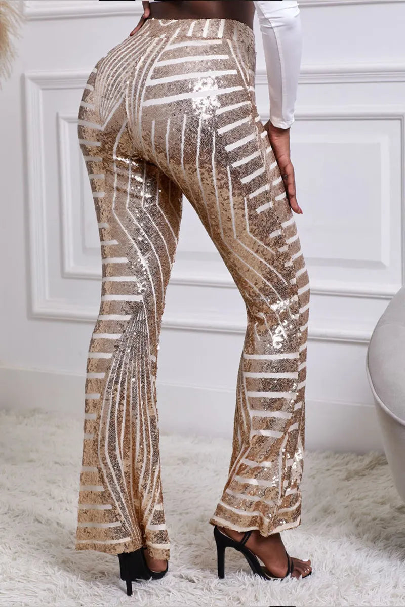 Women's Stylish Sequin Paneled Straight Leg Pants