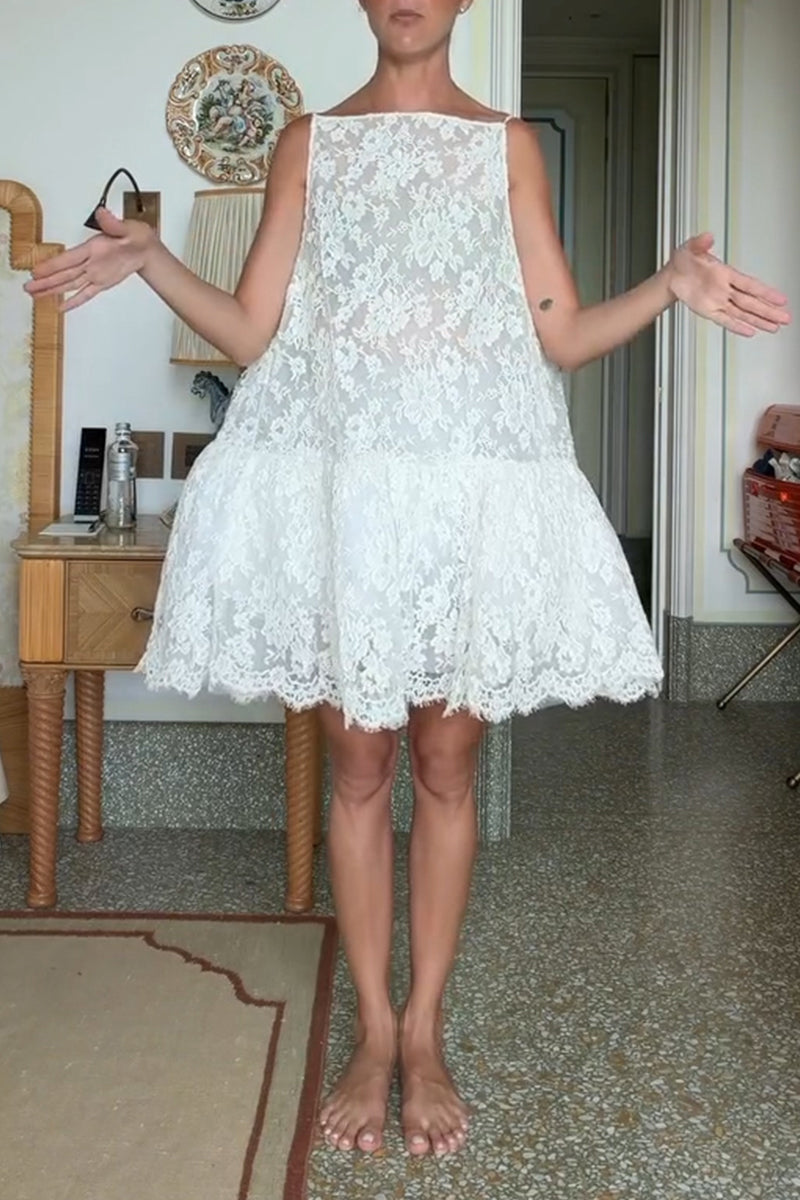 Women's Vacation Ruffle Hem Patchwork Loose Lace Dress