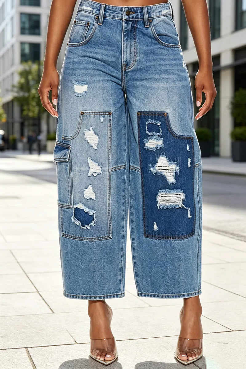 Women's Patchwork Scratch Washed Casual Jeans