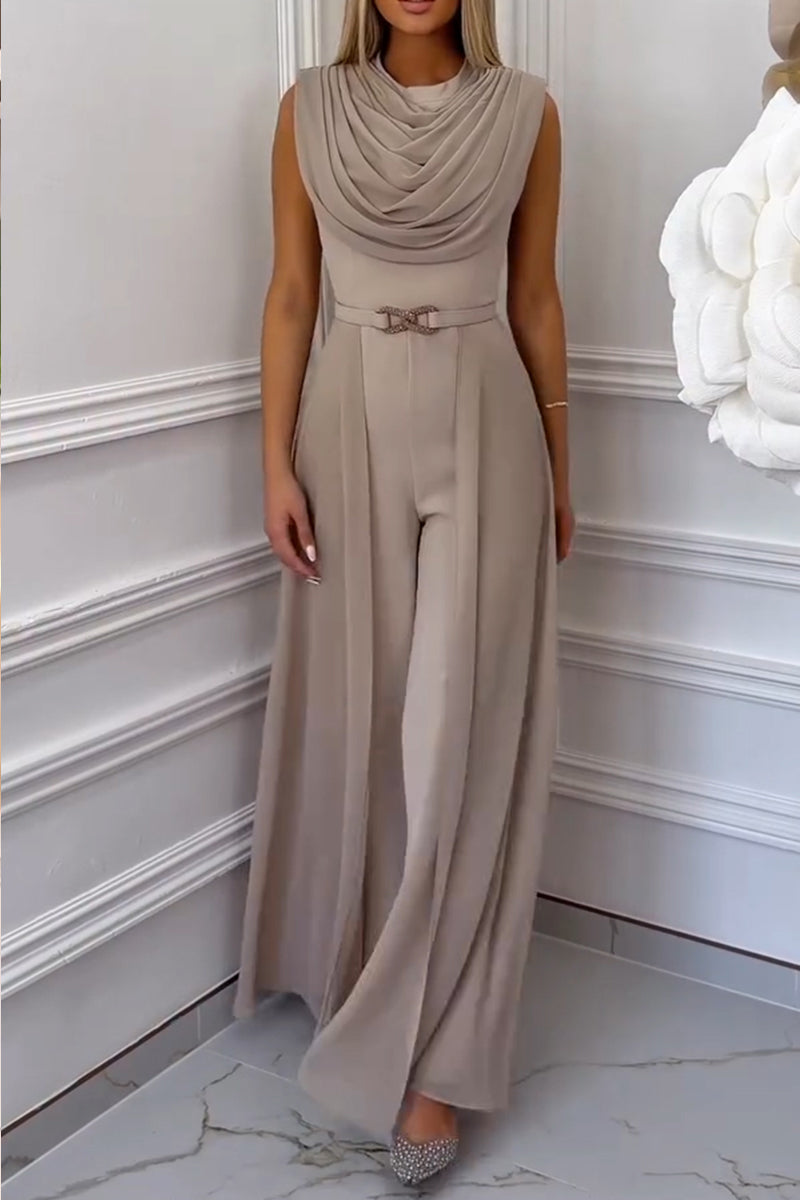 Women's Elegant Pleated Flowing Long Jumpsuit