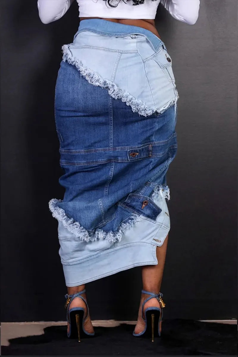 Women's Fashion Irregular Arrangement Button Denim Jacket Skirt