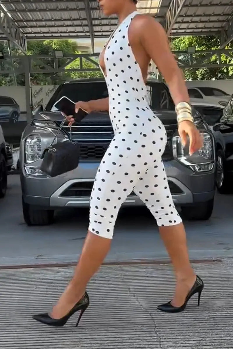 Women's Casual Slim Stretch Polka Dot Jumpsuit