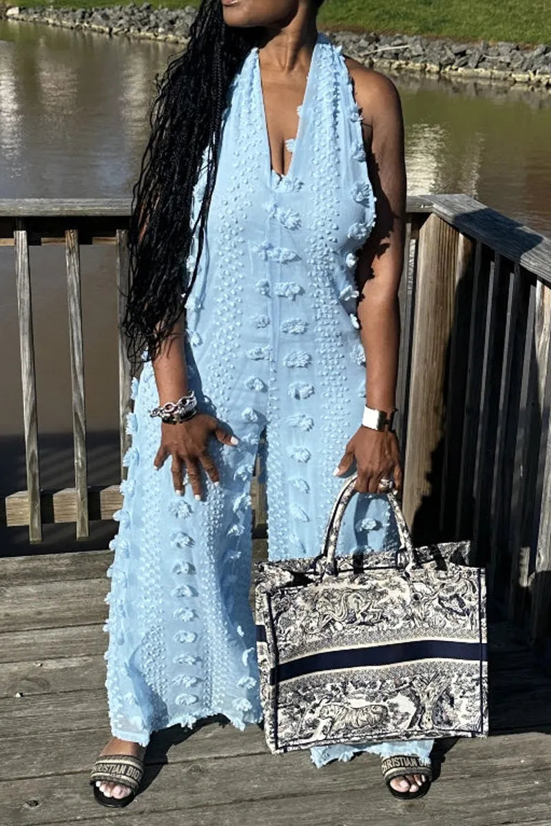 Hot Selling Women's Casual Jacquard Hanging Neck Jumpsuit