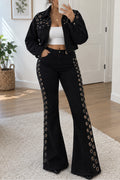 Women's Flare High Waist Denim Grommet Black  Jacket or Trousers