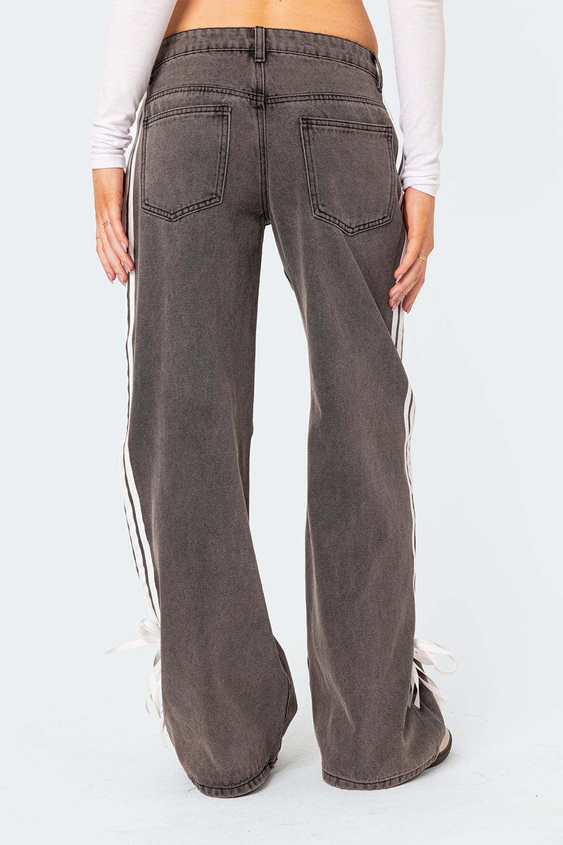 Fashion Loose Fit Side Stripe Wide Leg Jeans