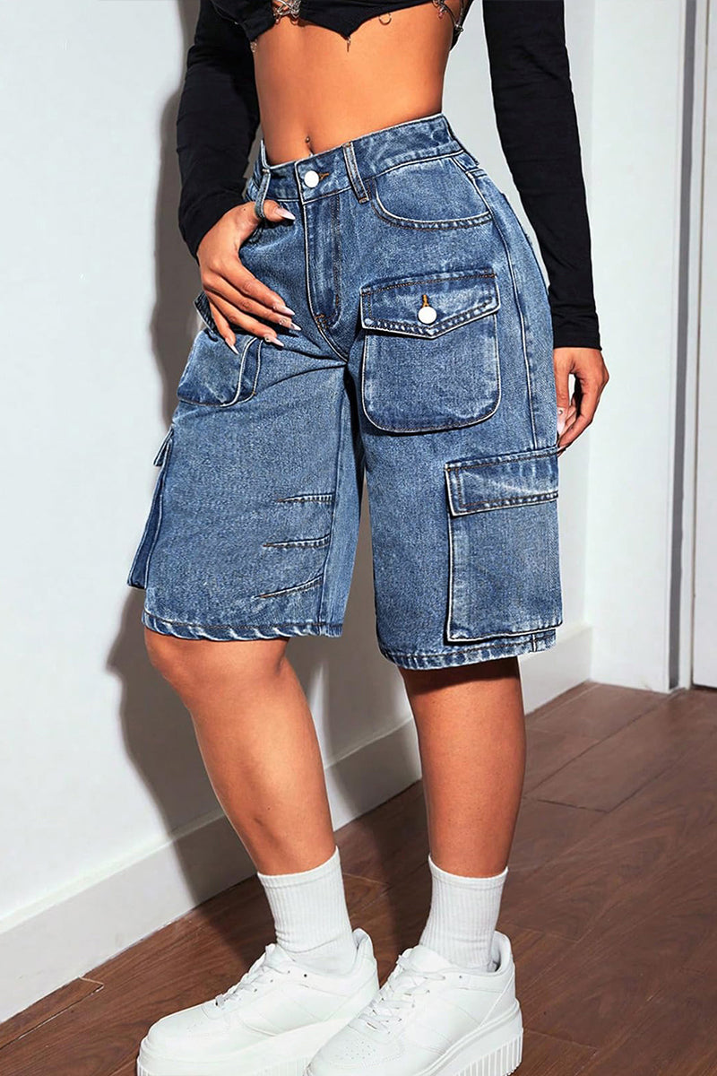 Fashion Multi Pocket Straight Leg Cropped Jeans