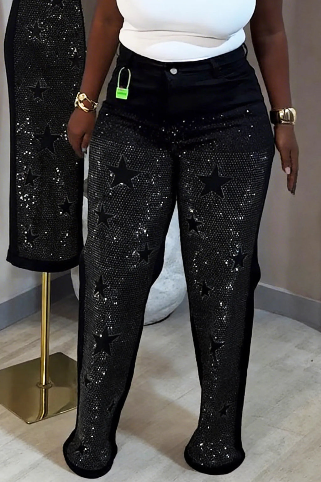 Women's Fashion Versatile Star-Print Rhinestone Jeans