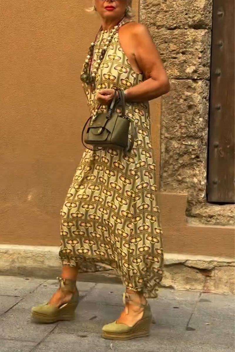 Women's Neck Hanging Sleeveless Printed Elegant Casual Dress