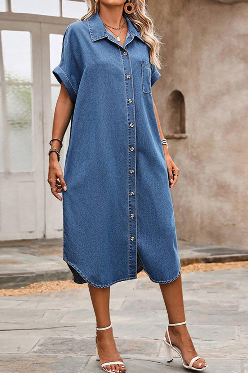 Women Single-breasted Loose Lazy Style Temperament Slim Long Dress