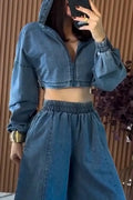 Women's Casual Hooded Denim Jacket or Loose Short Jeans