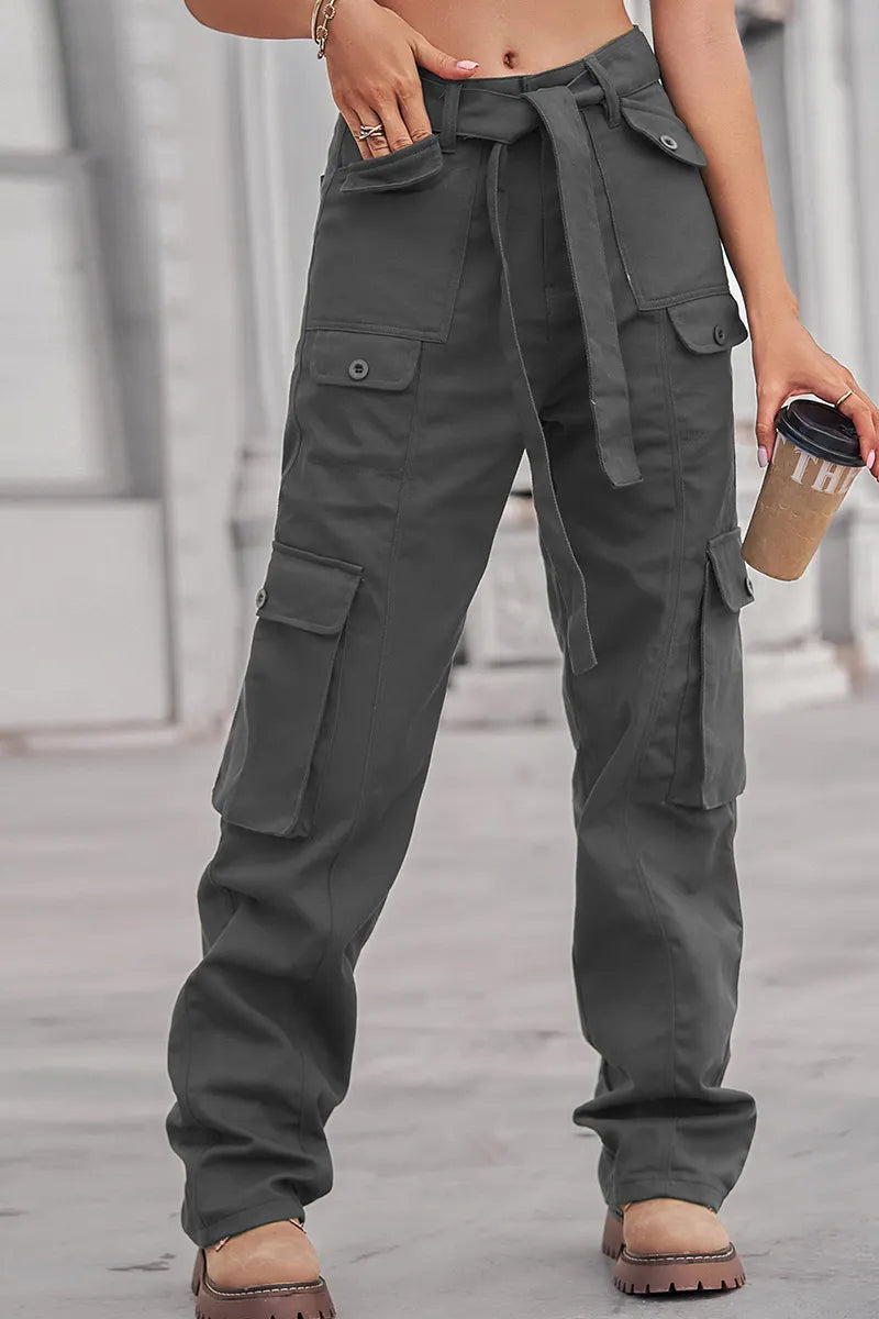 Women's Waistband Multi Pocket Utility Cargo Jeans