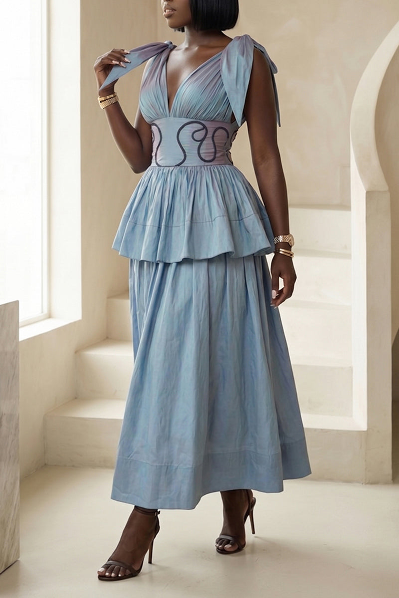 Women's Elegant V-Neck Vest Ruffle Hem Vest Skirt Two-Piece Set