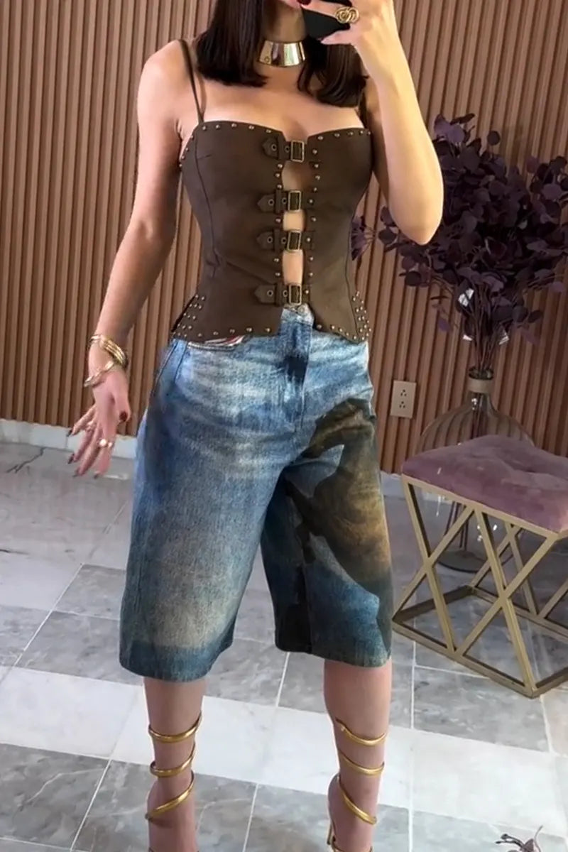 Women's Fashion Studded Vest or Horse Pattern Cropped Jeans