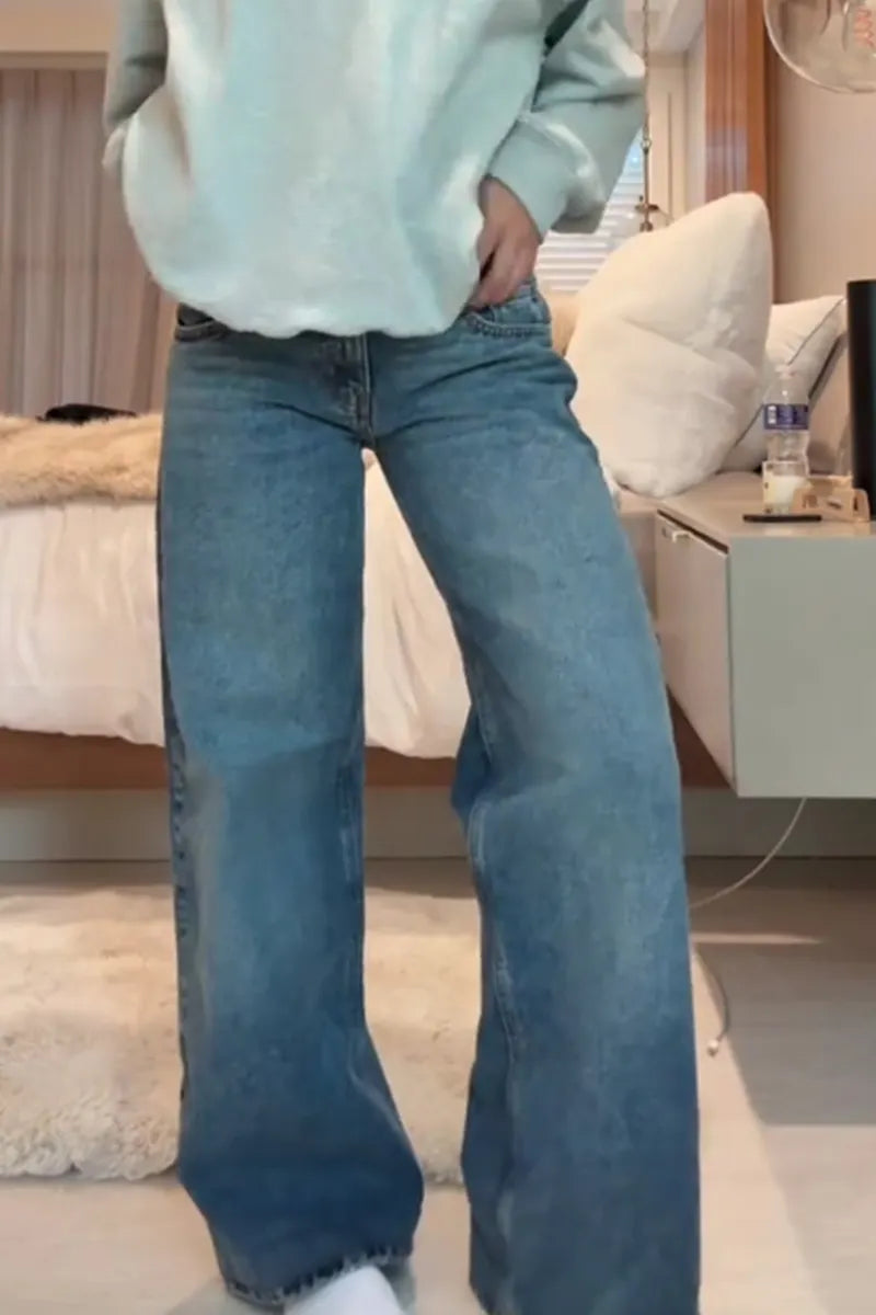 Women's Casual Star Print Wide Leg Jeans