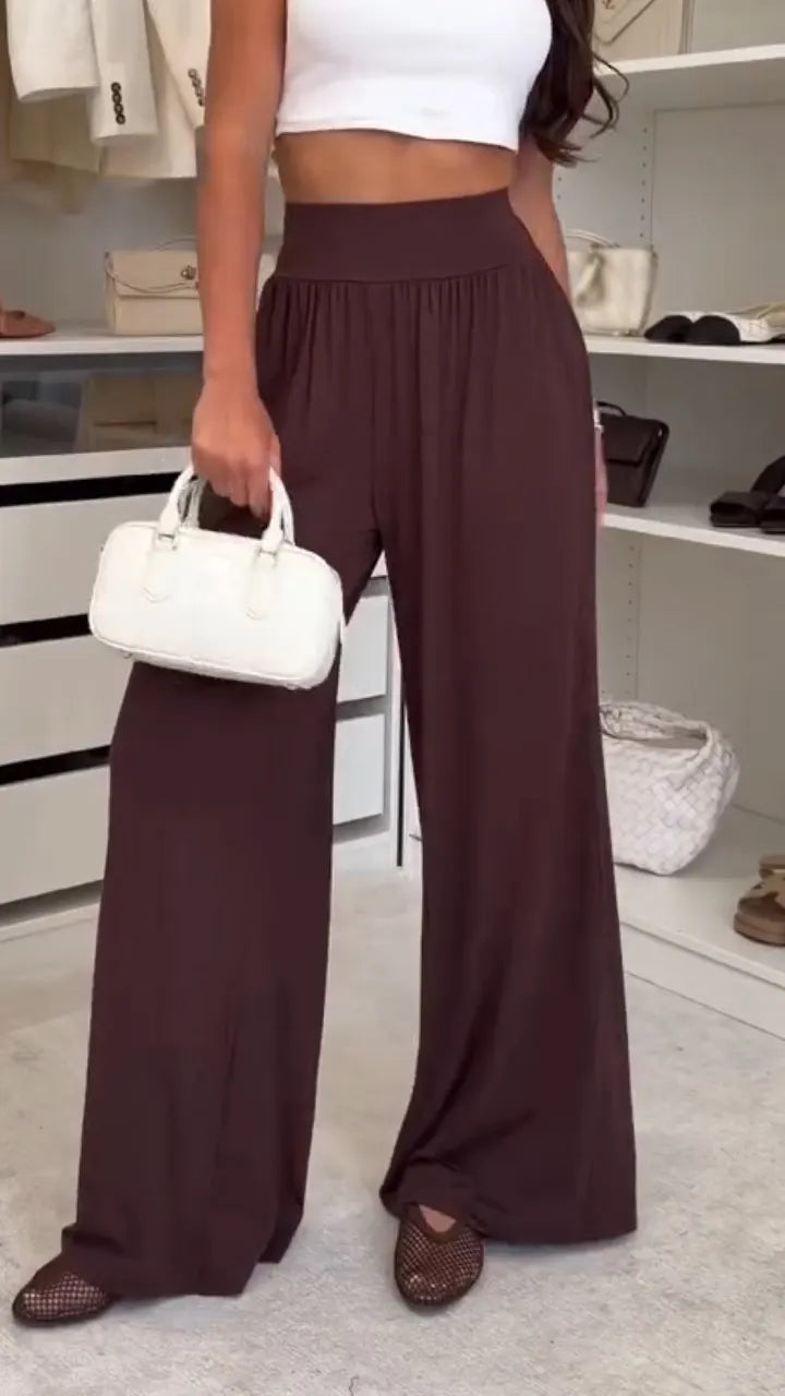 Women Solid Color Casual Wide Leg Pants