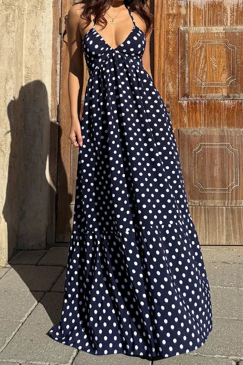Women's Casual Halter Pattern Print Maxi Dress