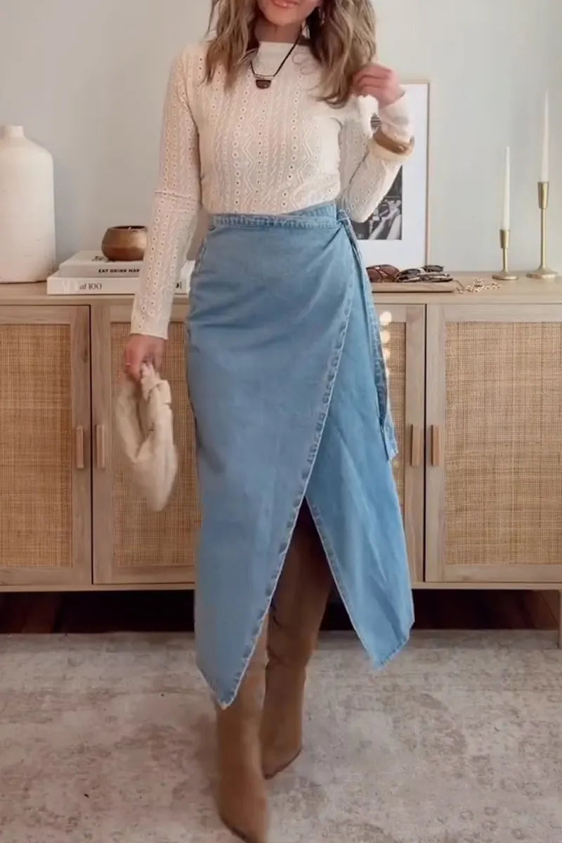 Women's Casual Versatile Cross Tie Denim Skirt