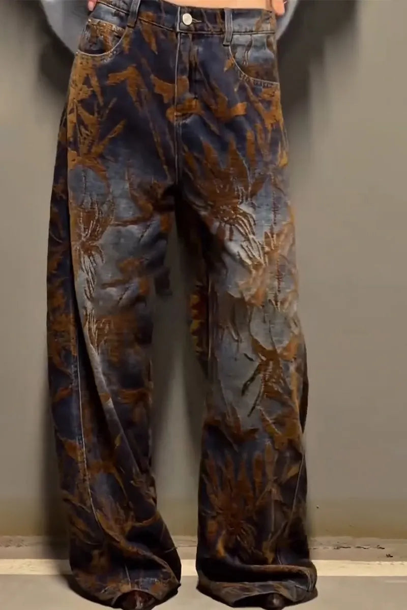 Women's Printed Casual Wide Leg Jeans