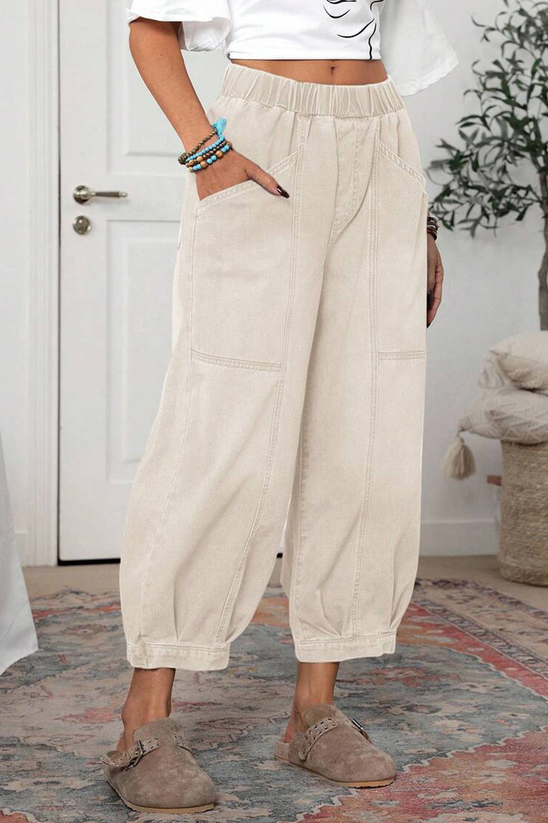 Women's Casual Washed Denim Lantern Jeans