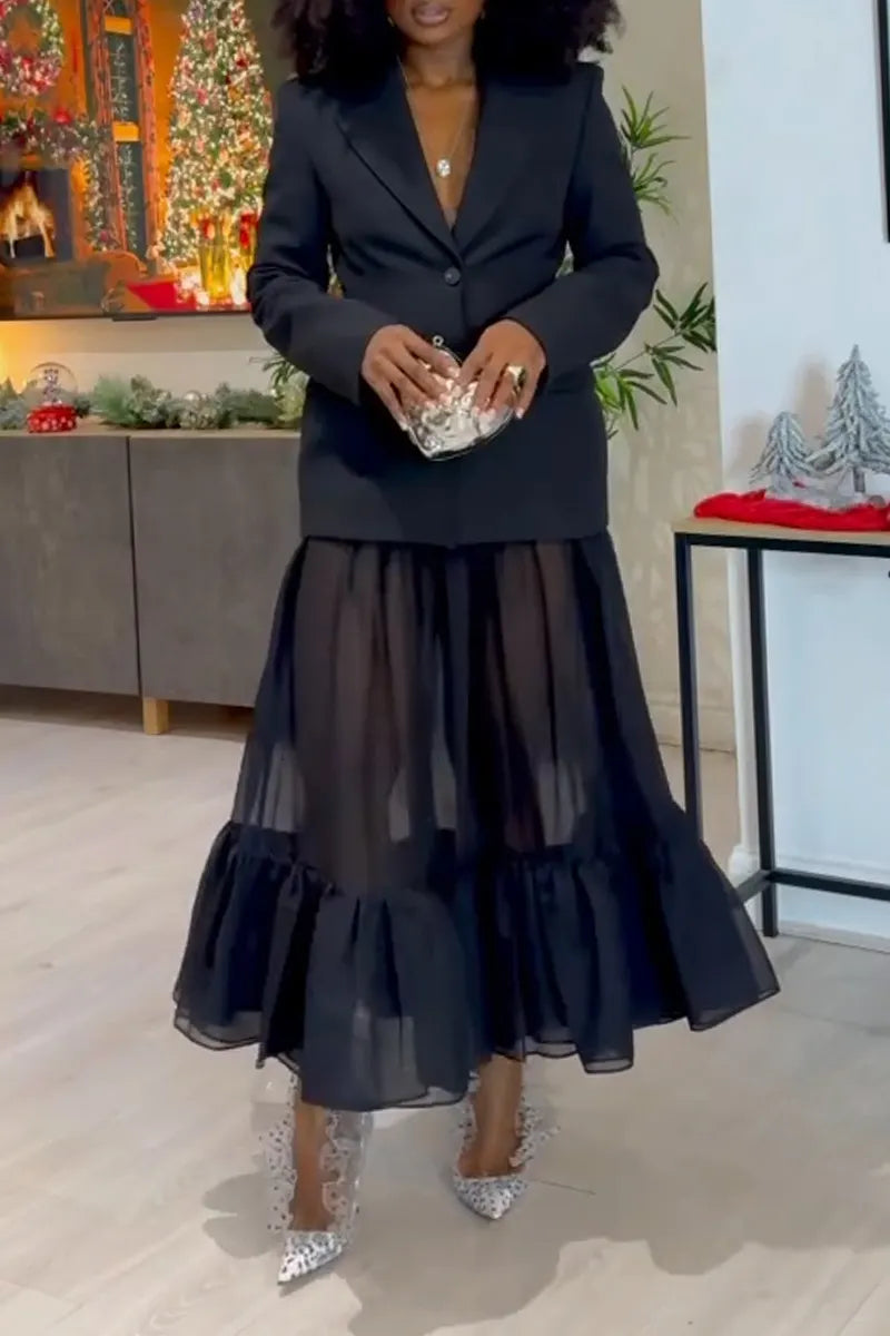 Women's Collar Jacket+ Patchwork Half Skirt Temperament Commuting Set