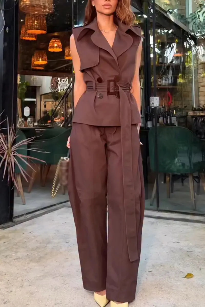 Women's Collar Sleeveless Jacket+ Pants Temperament Leisure Suit
