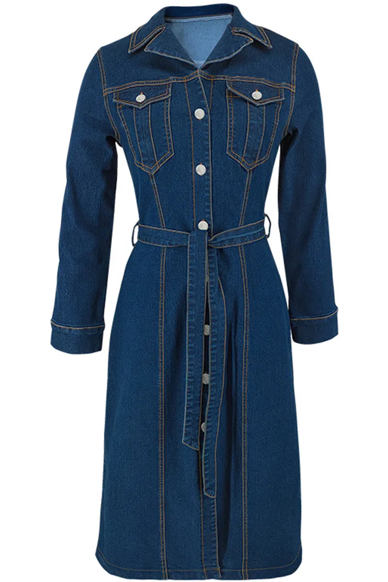 Women's Versatile Stretch Denim Midi Dress