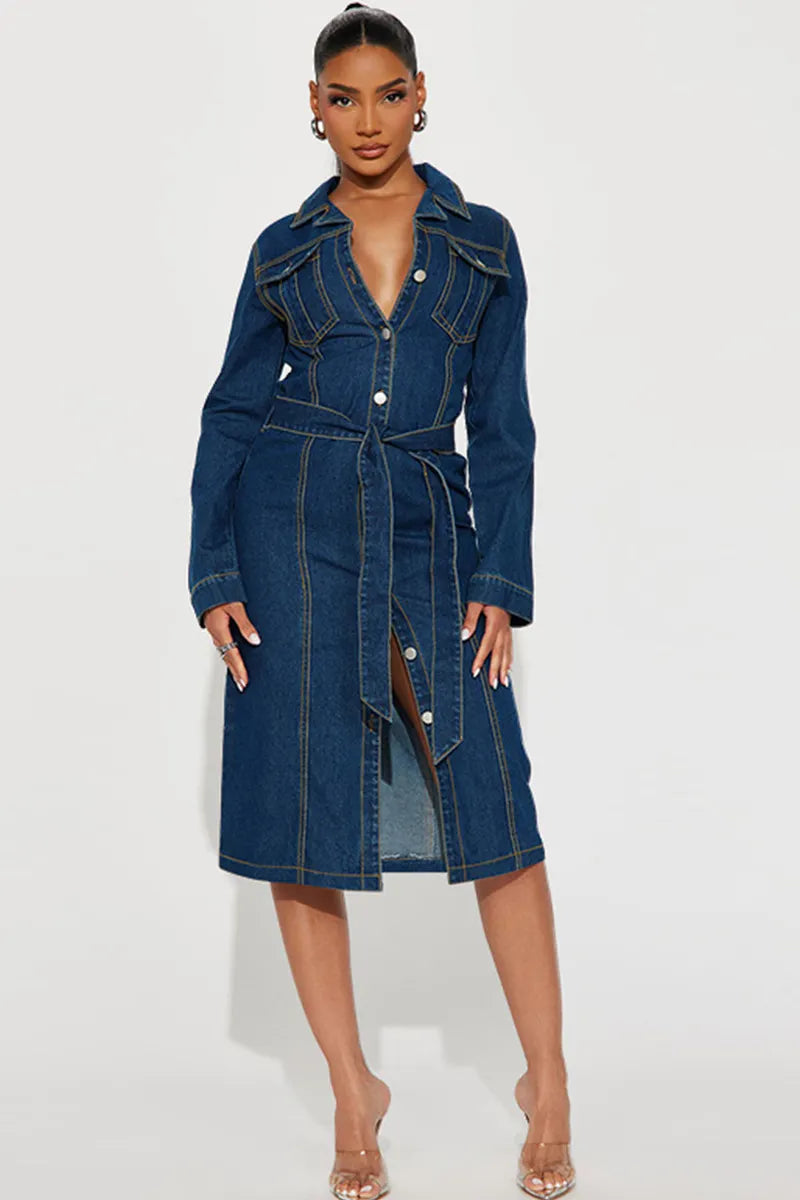 Women's Versatile Stretch Denim Midi Dress