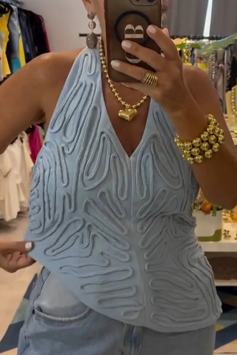 Women Neck Hanging Texture Sleeveless Irregular Casual Top
