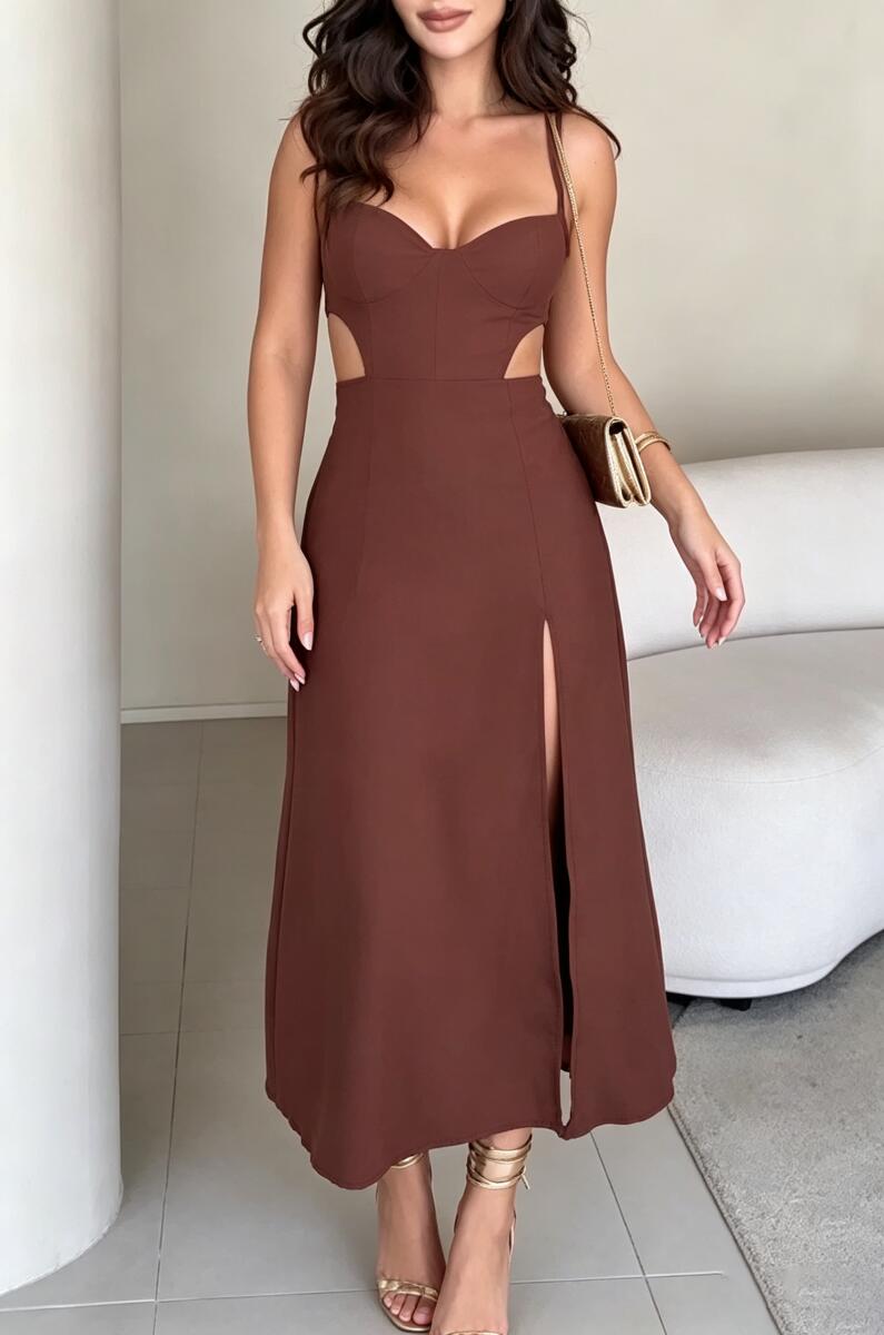 Women's Suspender Hollow Solid Color Elegant Casual Dress